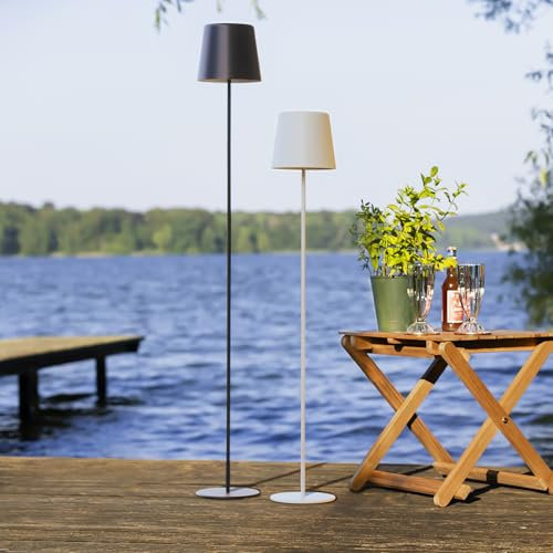 Lightbox LED lampadaire pour intérieur & extérieur | 129 cm de hauteur, Ø 18 cm | lampadaire blanc d'extérieur avec variateur tactile à 3 niveaux | mobile/sans fil/portable | rechargeable par USB