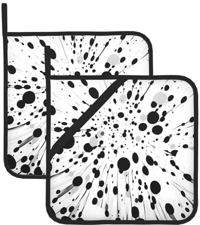 WHJYYXDE Topflappen, 2 Stück, 20,3 x 20,3 cm, Küche, wärmeentdeckend, langlebige Isolierung, wasserdichter Stoff, schwarz-weiße Punkte