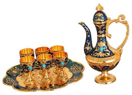 Folpus Ensemble de cafetière, Ensemble de Service à Eau, Verres à Boissons de Luxe, Ensemble de thé, Ornement pour fête, Vacances, Table à Manger, Maison, Bleu Or
