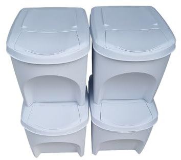 Stolmet Large Stackable Recycling Bins Set of 4x25L (Brand KrysGo) - Customizable Lids with Recycling Stickers - Waste Sorting for Home, Kitchen, Office (White + White)