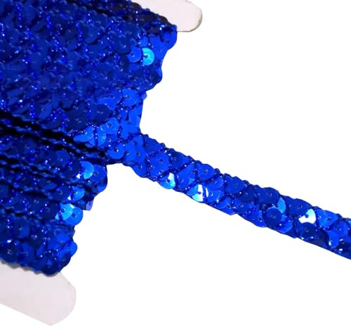 Flacher Glitzer-Paillettenbesatz, königsblaue Pailletten-Borte, Pailletten-Besatz, Pailletten-Stoffband zum Basteln, Nähen, Dekoration, 1,5 cm x 13 m