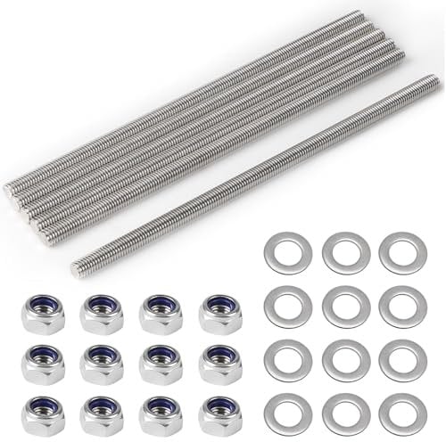 MIGUBIGU 6 Pezzi Asta Filettata M8 x 200 mm, Barra Filettata in Acciaio Inox con 12 Dadi e Rondelle, DIN 975, Completamente Filettate Per l'Assemblaggio di Mobili e Produzione Industriale