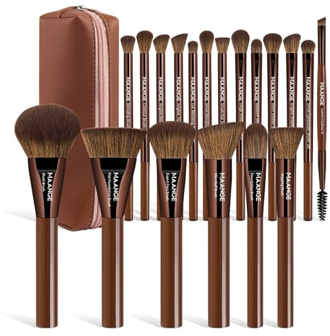 MAANGE Lot de 20 pinceaux de maquillage professionnels avec étui - Kit de pinceaux de maquillage Kabuki synthétiques de qualité supérieure - Pour fond de teint (café)