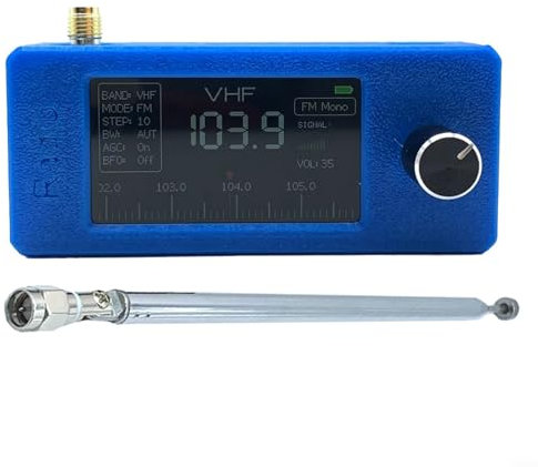 SI4732 Taschenradio 0.5-108MHz, Empfänger, 1,9 IPS Farbdisplay, AM FM LSB USB, 800MAh Akku(Blue-Pull Rod)