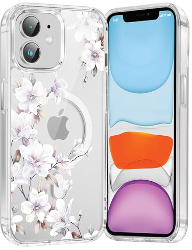 Saqmkil Coque Magnétique pour iPhone 12/iPhone 12 Pro 6,1,Compatible avec MagSafe, Transparente Fille Etui avec Aesthetic Motif Fleur Dessin, Souple Silicone Mince TPU Bumper Case Antichoc Housse, 05