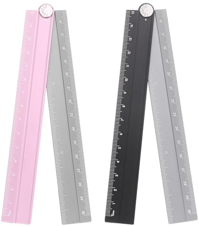 sourcing map 2pcs Folding Straight Ruler 30cm Metric Aluminum Alloy Protractor Foldable Angle Ruler Geometric Measuring Tool with Angle Line for Architects Artists, Black Silver/Pink Silver