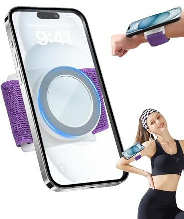 TOPGO Mirror Phone Holder [360°Rotatable & Upgraded Anti-Drop] Magnetic Wrist Phone Holder Compatible with Magsafe iPhone 16 Pro Max & Android, Purple