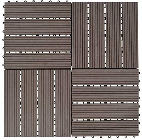 LAPOOH Baldosas de Porche de WPC 30x30 cm 1 m2 marrón Oscuro 11 uds, Piscina Terraza, Suelo Madera Exterior, Tarima Exterior, Suelo Jardin Exterior, Suelos Terraza,