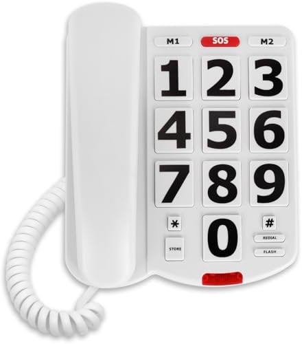 Big Button Desktop Phone for Seniors, Landline Telephone for Home with Number Memory and Redial Function, Easy to Read Buttons, Ideal for Visually Impaired Users