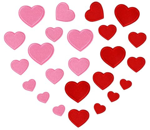 Heart Iron on Patches, 24 Stück Herzform Bügel Bestickte Flicken zum Aufbügeln Herz Bügelbilder Herzen Bügelflicken Mini Herz Stickerei Aufnäher Bügelpatches für Hut Jacke Jeans Rucksäcke DIY