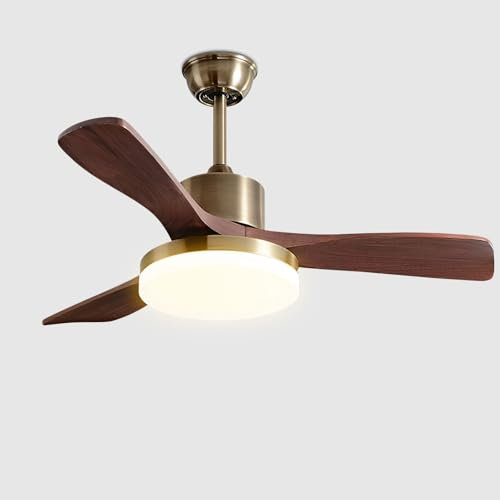 Ceiling Fan with Light Remote Brass 3 Solid Wood Blades, 6-Speeds Ceiling Fan Ceiling Fan with 60W LED Light for Living Room Bedroom Porch Patios Dining Room