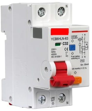 INOKAI Disjoncteur,Interrupteur Différentiel Disjoncteur différentiel 230 V 1P+N avec Protection Contre Les surintensités et Les Courts-Circuits RCBO MCB(32A)