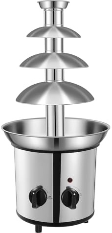 Chocolate Fountain Machine - Electric Stainless Steel Fondue Set with 4 Levels with Heated Bowl and Dual Control, Capacity of 4 Pounds for Chocolate, Cheese, Sweets and