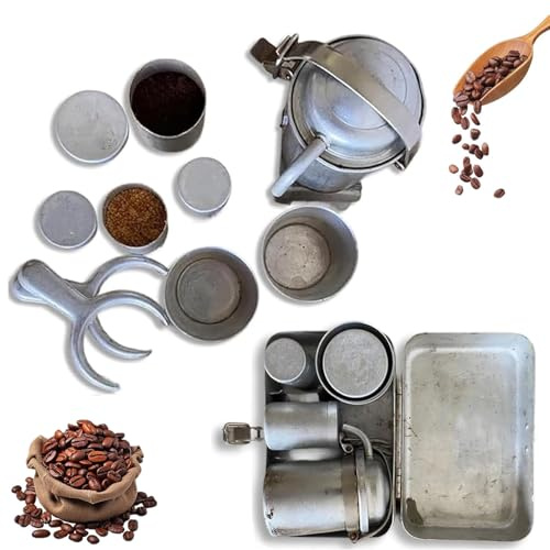 Extra seltenes Sammler-Camping-Kaffeeset, tragbares Reise-Outdoor-Espresso & Pour Over Set, Vintage-Mini-Reise-Espressokocher-Set, Nostalgie-Geschenk für Kaffeeliebhaber