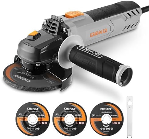 Angle Grinder Power Tool: DEKOPRO 115mm 900W Corded Electric Angle Grinder with 2 Grinding Discs 1 Cutting disc - for Cutting,Polishing and Grinding Short Handle