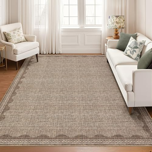 CAROMIO 160x230cm Large Area Rugs Living Room Washable Scalloped Brown | Non Slip, Low Pile, Stain Resistant Foldable Floor Mat, Non Fading, Bedroom, Nursery, Office, Study
