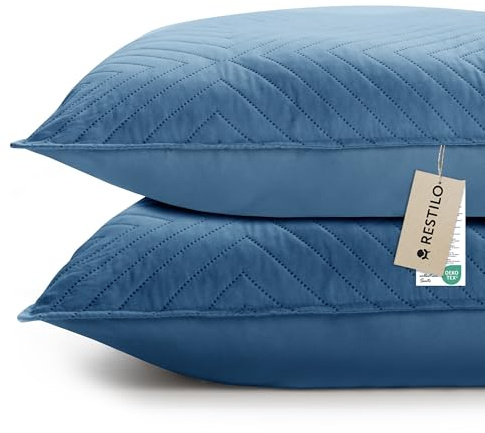 RESTILO Kissenbezug 45x45 cm 2er Set Blau Dunkelblau Kissenhülle Dekorative Sofakissen Dekokissen Zierkissenbezug Ultrasonic Steppung weich für Sofa deko ideal für Wohnzimmer Schlafzimmer Softa