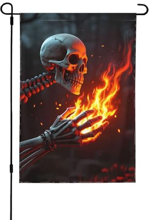 Dunkle Flaggen für den Außenbereich, Motiv: Totenköpfe und Feuer, doppelseitig, bedruckt, Partydekoration, 31,8 x 45,7 cm