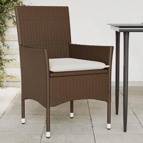 Frdhee Gartenmöbel Hochlehner Gartenstuhl,Gartenstühle mit Kissen 2 STK. Braun Poly Rattan,Esszimmerstühle für Bistro,Küche,Innen- & Außenbereich