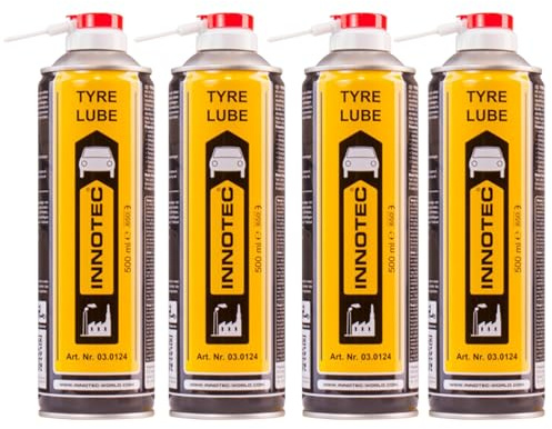 4 pezzi INNOTEC Tyre Lube 500 ml Spray di montaggio – Lubrificante per il montaggio e lo smontaggio di parti in gomma come pneumatici per auto, riduce la resistenza all'attrito, si asciuga senza