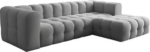 WFL GROUP Ecksofa Wohnlandschaft in L-Form Rechts – Groß XXL Loungesofa 290 × 193 × 75 cm für 5-6 Personen – Skandi-Design, Freistehend – Grauer Samt