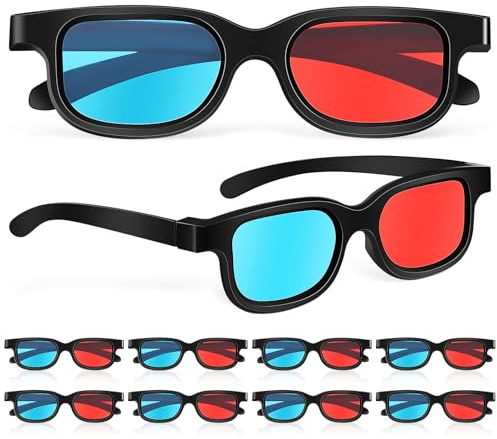 Lurrose 10pcs Red Blue 3d Glasses Lightweight Plastic Viewing Glasses for Theater, Tv, Projector, and Gaming Screens