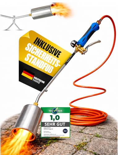 STAHLMANN® Unkrautbrenner [1850°] für effektive Unkrautbekämpfung – Abflammgerät aus Edelstahl - Unkrautvernichter mit regulierbarer Flamme (inklusive Gasschlauch)