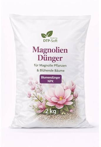 DTP-SOFT Magnolien Dünger 2kg - Magnoliendünger für üppige Blüten und gesundes Wachstum - NPK Blumendünger für Magnolien, blühende Bäume und Ziersträucher