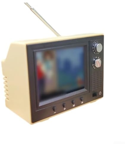 Für Mini-Retro-Cartoon-TV, wiederaufladbarer Miniatur-Video-Player mit 8 GB Speicher, unterstützt Kopfhörer und USB-Wiedergabe für Schreibtischdekoration, Puppenhaus-Szenen, tragbarer Filmplayer