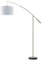EGLO Stehlampe Nadina, Standleuchte aus Metall und Textil, Bogenlampe in Nickel-Matt und Weiß, Wohnzimmerlampe, Lampe mit Tritt-Schalter, Stofflampe mit E27 Fassung