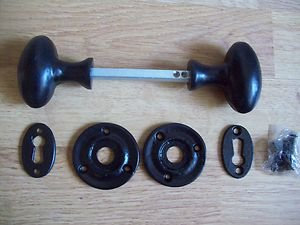 Ironmongery World®Black Antique Cast Iron Oval Rim Mortice Door Knobs Handles Set