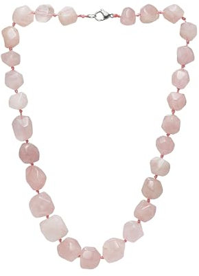 Treasure Bay Chunky Statement Natural Gemstone Beaded Necklace for Women, Women's Handmade Necklace (Rose Quartz)