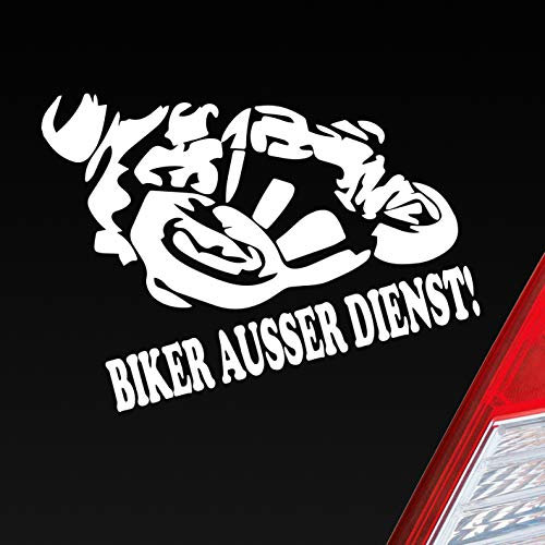 Hellweg Druckerei Motorrad Biker ausser Dienst! Moped Bike Mopped Auto Aufkleber Sticker Heckscheibenaufkleber