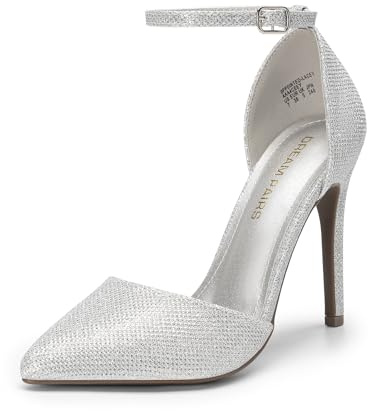 DREAM PAIRS Damen High Heel Pumps | spitzer Zehenpartie Knöchelriemen hoher Absatz Stiletto-Absatz Hochzeitsschuhe Brautschuhe