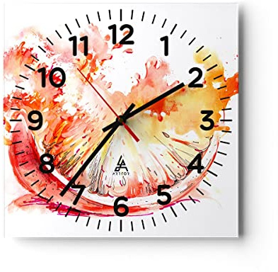 Modern Wanduhr Orange Obst Sommer 40x40cm Quadrat Groß Wand Uhr Glas Analog Zimmeruhren Küche Büro Wohnzimmer Glasuhr Wall Clock Dekoration Design Wanddekoration Küchenuhr C4AC40x40-3049