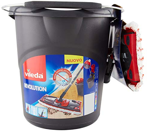 Vileda SuperMocio Revolution Sistema Lavapavimenti con Secchio, Strizzatore e Piastra, con Panno in Microfibra, Ferro