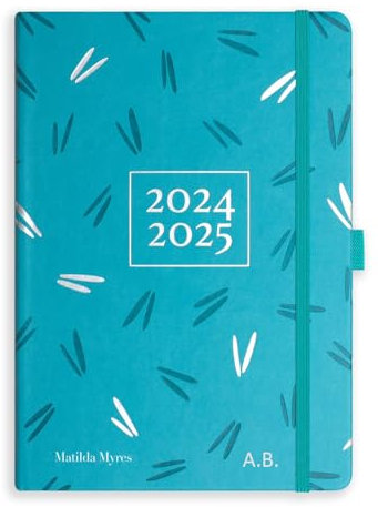 Matilda Myres 2025-2026 A5 Tageskalender - Blumen - Juli 2025 bis Juli 2026- Teal mit Personalisierung
