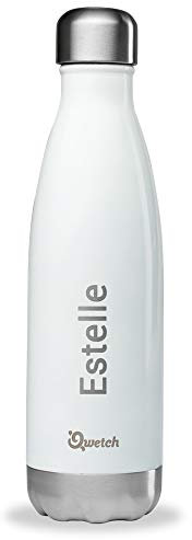 Qwetch Bouteille Isotherme Personnalisée Gravée en inox 500ml - Maintient Vos Boissons au Chaud Pendant 12 Heures & au Frais Pendant 24 Heures – BPA Free (Blanc)