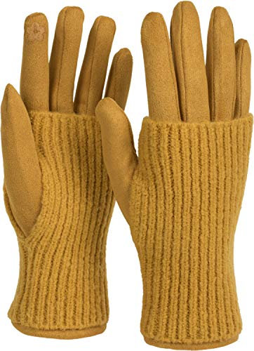 styleBREAKER Kuschelige Damen Touchscreen Handschuhe mit abnehmbaren Strickstulpen, warme Winterhandschuhe für eisige Tage 09010022, Farbe:Curry