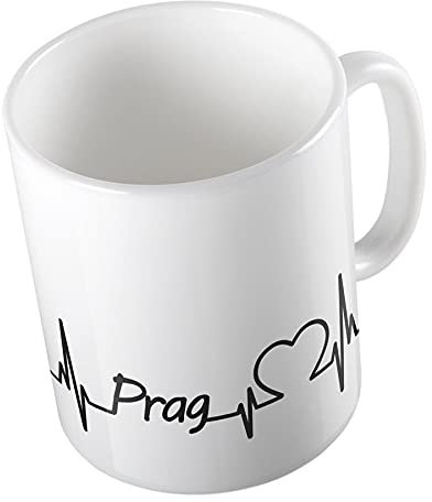 Hellweg Druckerei Huuraa Kaffeetasse Prag Herzschlag Puls Geschenk Idee Keramik 330ml Kaffee-Becher mit Namen deiner Lieblingsstadt