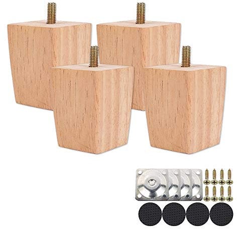 Height Sofa Legs Wooden Furniture Legs,Set of 4 Wood Sofa Legs Solid Replacement Furniture Legs Armchair Cabinet Feet M8 Bolt with Mounting Plate & Screws for Ottoman Couch Dresser (6CM)