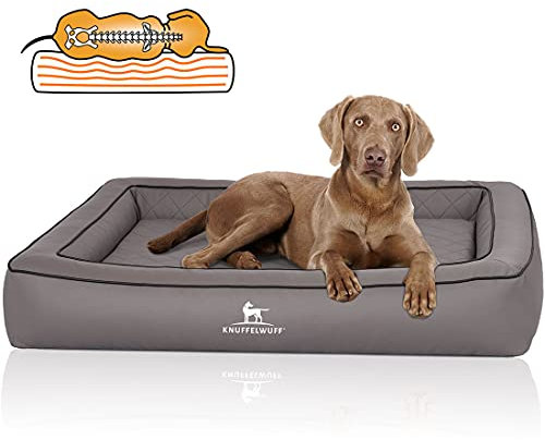 Knuffelwuff Orthopädisches Hundebett aus Laser gestepptem Kunstleder Hampstead XL 105 x 80cm Grau