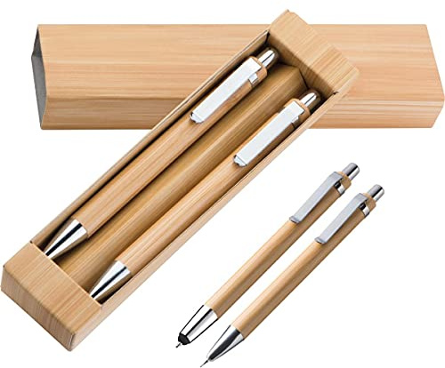 Holz Schreib-Set aus Bambus / Bleistift + Touchpenkugelschreiber