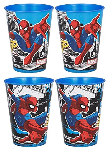Gold1 4pc X Cartoon Character Drinking Cup Pack, Tumbler Re-Usable Plastic (Spiderman Streets)
