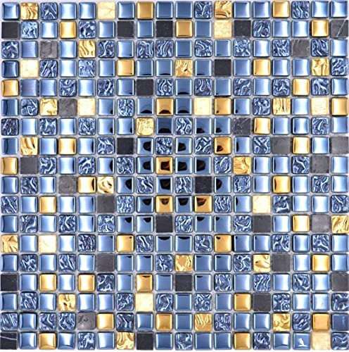 Mosaikfliese Glas Naturstein Mosaik Stein EP mix schwarz gold Badezimmer Küche MOS92-650_f