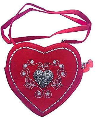 lordies Edelweiss Trachten Tasche Oktoberfest Dirndl Herzform abnehmbarem Langer Filzoptik Rot