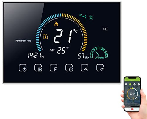 Kavolet Termostato programable Inteligente WiFi para Caldera de Agua/Gas, con índice UV/Pantalla de Humedad/función de Bloqueo, Control de aplicación de Voz