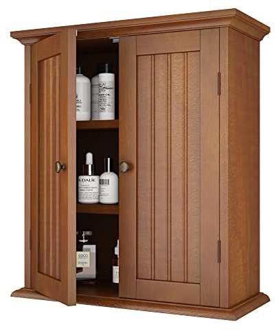 ChooChoo Badezimmer Wandschrank, über der Toilette, platzsparender Aufbewahrungsschrank, Medizinschrank mit 2 Türen und verstellbaren Regalen, Schrank, rustikal