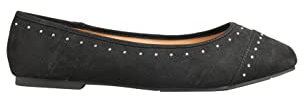 Yours Curve Plus Size - Slip On Ballet Flat Round Toe Ballerina Pumps Lightweight Diamante in Wide E Fit & Extra Wide Eee Fit - Women's Black 7EEE