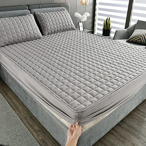 YUDEYU Spannbettuch grau Gewaschene Baumwolle Stoff Tagesdecke Matratzenschoner Topper(80x200 cm/high 26-36cm)